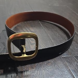 Vintage Coach Black 1½inch Leather Belt with Gold-Tone Square Buckle Large 3918